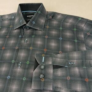 Maceoo 2 Small Mens Shirt Geometric Black Slim 20x29 Long Sleeve